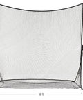 Portable Golf Practice Net For Indoor And Outdoor Swing Training With Quick Setup And Large 8 By 8 Feet Hitting Area Durable Metal And Fiberglass Frame Ball Retrieval Base Grab And Go Friendly Sturdy Yet Lightweight displayed in a room setting showing its full dimensions of 8 by 8 feet.