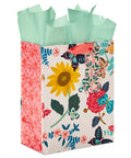 Nine Inch Medium Gift Bag With Tissue Paper Bright Flower Designs For Valentine Day Easter Birthdays Bridal Showers Weddings