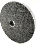 Boss Grade 6 Inch Nylon Fiber Deburring Wheel With 180 Grit Silicon Carbide featuring a center hole for shaft fitting.