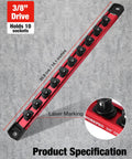 Deadset Reliable Magnetic Socket Organizer Slick Push Button Sliding Rail For Super Tight Toolbox Storage Quick Add Remove Clips Rapid Swap Three Eighths Drive Ratchet Tools with ten socket slots