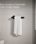 Components Towel Arm, Premium Metal Bath Accessory With Open Ended Design For Easy Towel Access mounted on a bathroom wall.