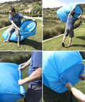 Setting up Inflatable Lounger Air Chair Lightweight Self Inflating Beach Chair With Carry Bag Ground Stakes And Storage Pockets Teal