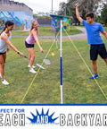 People playing with Portable Backyard Badminton Set With A 20 Foot Net And 4 Racquets For Adults And Kids Easy To Assemble Fun Outdoor Lawn Game