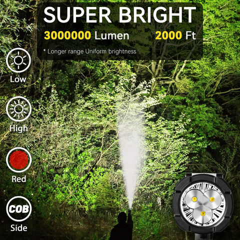 Person uses Beast Bright Rechargeable Spotlight Flashlight With 3 P50 LED Chips, 3,000,000 Lumens, 600 Meter Reach, Aluminum Body