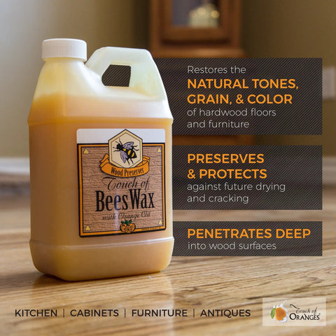 Beeswax Wood Furniture Polish And Conditioner With Orange Oil For Finishes, Feeds, Waxes, And Preserves All Wood Surfaces In One Do It All 64 Oz Bottle Safe For Finished Or Unfinished Wood Cabinets Tables And Floors