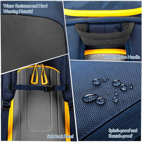 Close-up details of Ski Boot Bag 50L Travel Backpack with waterproof tarpaulin, nylon handle, and splash-proof material.