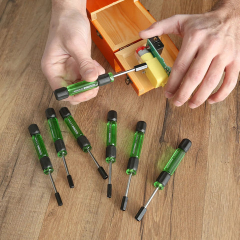 7 Piece Precision Nut Driver Set Green And Black Metric 3 To 6 mm Nut Drivers For Jewelry And Electronics With Swivel End Caps