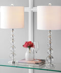 Clear Crystal Faceted Orb Table Lamps Set of 2, Dope Modern Glam Chrome Bedside Lamps With White Linen Drum Shades, UL Listed, LED Bulbs Included