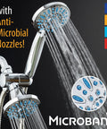 Antimicrobial Anti-Clog High-Pressure Shower Head With 30-Setting Spray Microban Nozzle Protection Guards Against Mold Mildew Bacteria