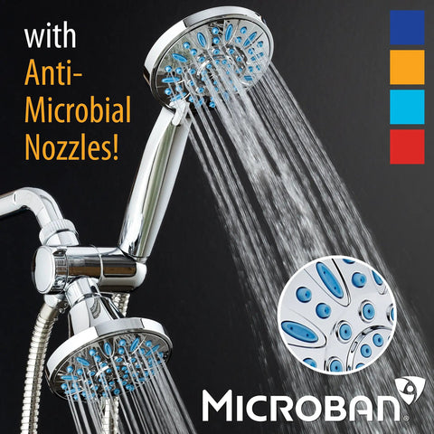 Antimicrobial Anti-Clog High-Pressure Shower Head With 30-Setting Spray Microban Nozzle Protection Guards Against Mold Mildew Bacteria