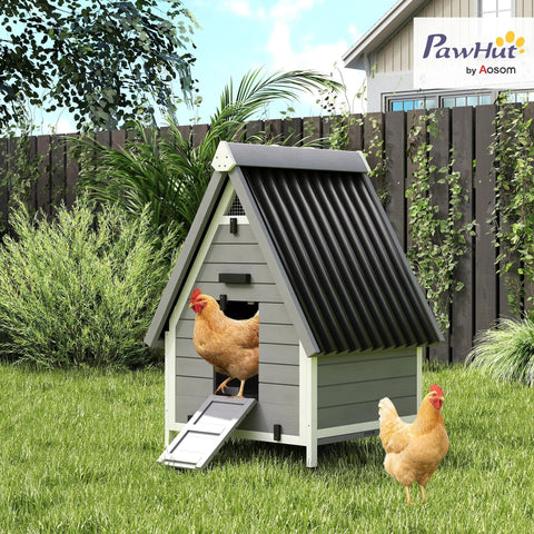 Outdoor Wooden Chicken Coop For Two Hens With Removable Nesting Box, Roosting Bar, Tray, And Ramp, Built Tough Dual Function Poultry Cage And Rabbit Hutch, Weatherproof 31 By 29 By 43 Inches Grey in garden