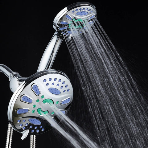 3-In-1 High-Pressure Shower Head With 48 Modes, 7-Inch Chrome Finish, Anti-Clog Microban Jets For More Power And No-Fuss Cleaning, Extra-Long 5-Foot Stainless Steel Hose, dual shower head view
