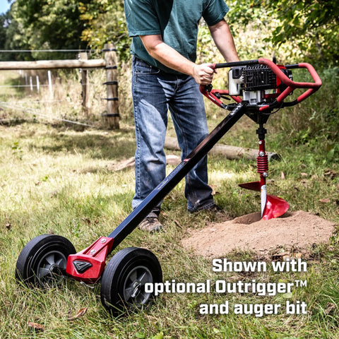 One Or Two Person Use 52Cc Auger Beast Powerhead With Spline Output Shaft and Smooth Shaft Adapter in use on grassy field