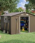 Outdoor Storage Shed 10 Foot By 8 Foot Waterproof Metal Tool Shed With Lockable Sliding Door And Air Vents For Garden Tools