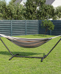 Double Hammock With Foldable Steel Stand And Carry Bag For Indoor Outdoor Use 450 Lbs Capacity Garden Camping Beach Coffee Color
