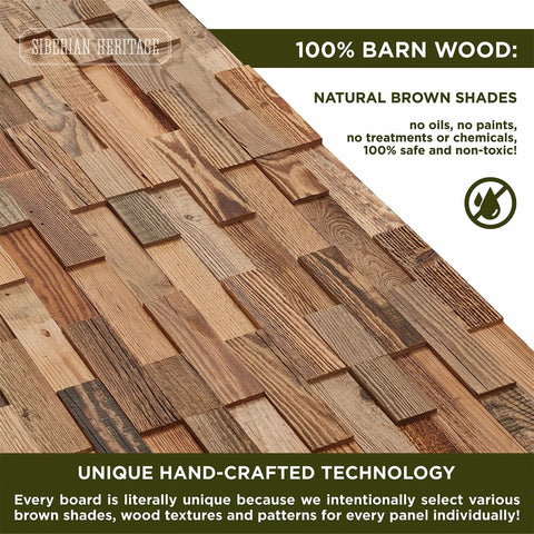 Close-up of Weathered Siberian Pine Wall Panels Kit With 12 Reclaimed Shiplap Boards For Rustic Home Decor showing natural wood shades.