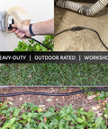 Beefed-Up Heavy Duty Outdoor Extension Cord 15 Ft 16 Gauge 3 Prong Grounded, Double Insulated, Moisture Resistant Vinyl in use.