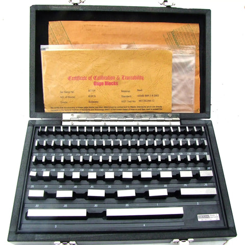 81 Piece Gauge Block Set In Inch Sizes Crafted From Hardened Alloy Tool Steel built tough with calibration certificate and steel blocks.