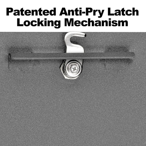 Close-up view of the Locking Wall Mount Mailbox With Large Capacity Heavy Duty Electrogalvanized Steel Granite Finish Anti Pry Latch 12 Wafer Disc Lock.
