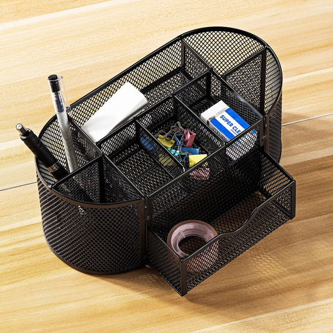 Solid Mesh Desk Organizer Featuring A Roomy Pullout Drawer And Rugged Steel Office Caddy Storage To Sort Your Gear And Level Up Your Daily Grind Workstation In Black