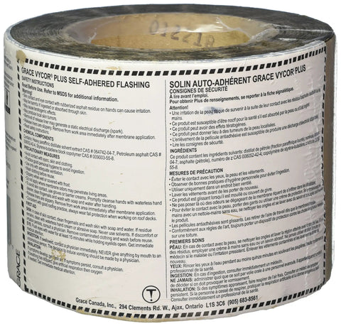 Roll of Vycor Flashing Tape Six Inch By Seventy Five Foot Ripcord Split Release with product details visible on label.