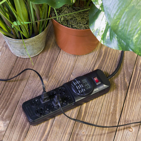 Seven Day Digital Power Strip With Timer For Lamps And Electronics, Eight Outlets With Four Timed And Four Always On Sockets