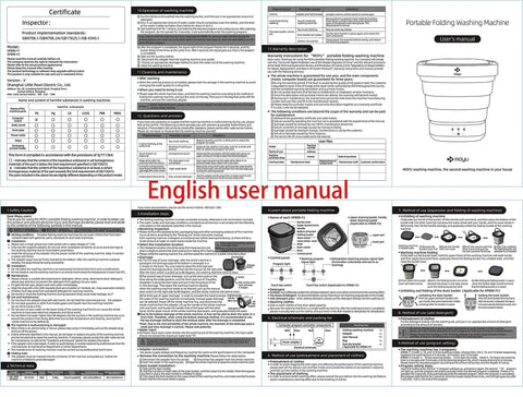 English user manual for Foldable Portable Mini Washing Machine With Silica Gel Bucket Dehydrator For On The Go Cleaning Great For Baby Clothes Students And Travel 110V 220V Upgraded RSXS Version Ideal For Dorms Apartments RVs And Road Trips.