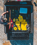 Rifle Ready AR500 Steel Target Three Eighths Inch Thick 33 Percent ISPC in truck bed, view from above