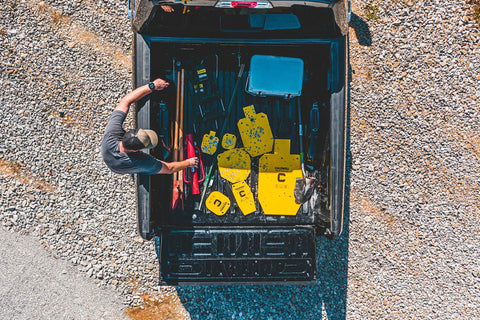 Rifle Ready AR500 Steel Target Three Eighths Inch Thick 33 Percent ISPC in truck bed, view from above