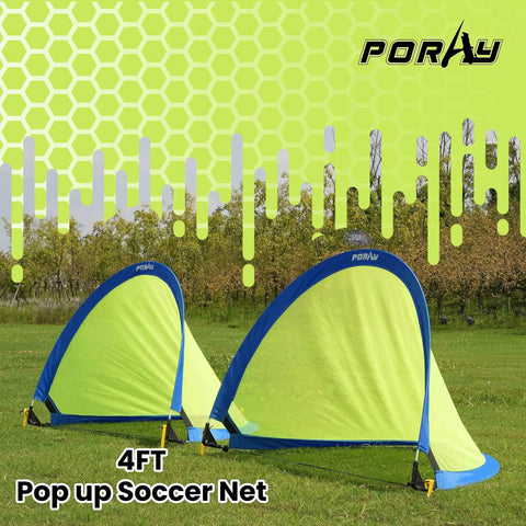 Two Pack Pop Up 4Ft Soccer Goals for Kids, Easy Setup, Portable Backyard Training Nets with 8 Field Cones and Stakes