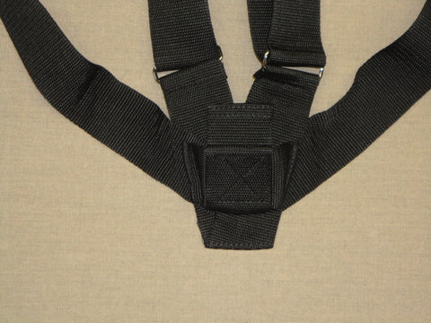 Black Double Web Sling Carrying Belt For Color Guard Parade Gear with secure webbing and strap detail on beige background