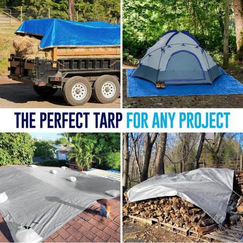 10x20 Heavy Duty Tarp Waterproof Plastic Tarp With Grommets Every 18 Inches 5 Mil Thick protecting truck, tent, ground, woodpile