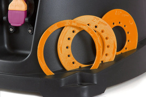 Powerful 3.5 Amp Oscillating Spindle Sander With 58 OPM At 2000 RPM onboard accessory storage showing orange rings
