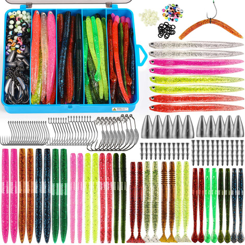 bass worms lures Bass Fishing Kit With Wacky Worms 220PCS✓