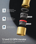 Exploded view of Dope Brushed Gold 8 Inch Widespread Bathroom Faucet components including aerator for water flow control.