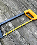 Hanpex 12in high-tension hacksaw frame with 24 TPI bi-metal blade and orange handle