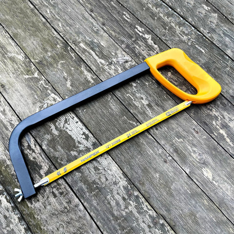 Hanpex 12in high-tension hacksaw frame with 24 TPI bi-metal blade and orange handle