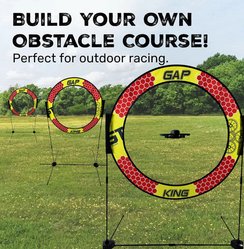 Drone Obstacle Course Kit For FPV Racing And Model Aircraft, Pro Race Hoop Set in grassy field, easy setup loop gates.