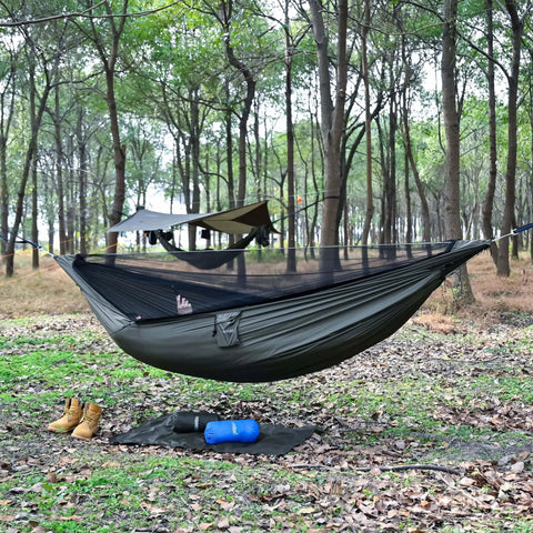 Cozy Hammock Underquilt Protector Water Resistant Cover With Breathable 1.1 oz Nylon Ripstop in a forest setting