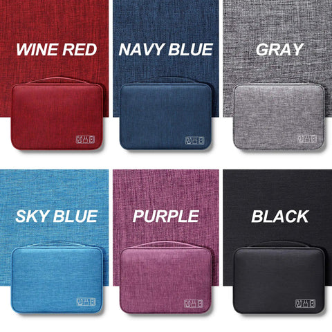 Assorted colors of Waterproof Double Layer Electronics Organizer Bag For Cables Chargers Power Banks Adapters USB Cables
