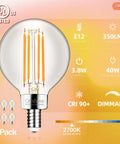 Dope LED Globe Bulbs G16.5 With E12 Base, 2700K Warm White, 95 CRI, Dimmable And Flicker Free, 6 Pack product image