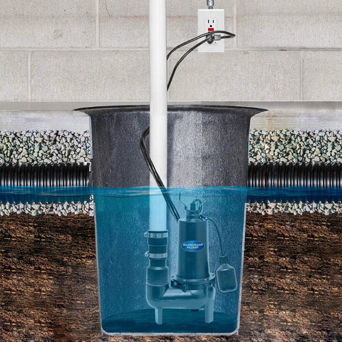 Built Tough 1/2 HP Cast Iron Sewage Pump System With 2 Inch Discharge And Vertical Float Switch, Non Clogging Vortex Impeller submerged