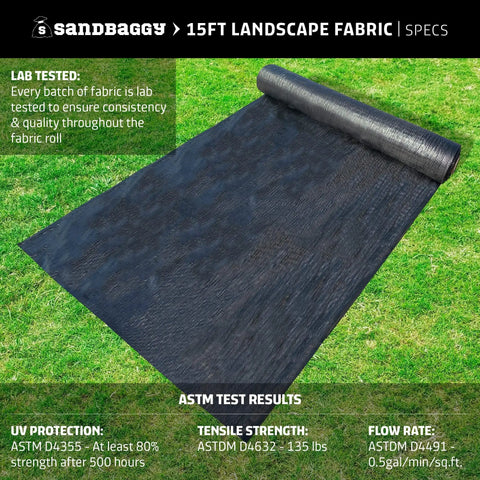 15 Ft Wide By 100 Ft Long Landscape Fabric Roll for Weed Barrier and Ground Cover, Industrial Grade with UV Protection, 135 lb Tensile Strength