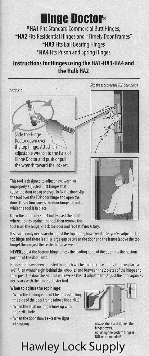 Instructions for Residential Door Hinge Repair Tool Set HA2A And HA2B Slips Over Hinges Without Door Removal Make Quick Fixes