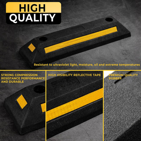 Heavy Duty Rubber Parking Guide Set For Home Garage Two Pack Tough Car Wheel Stopper With Reflective Yellow Tape
