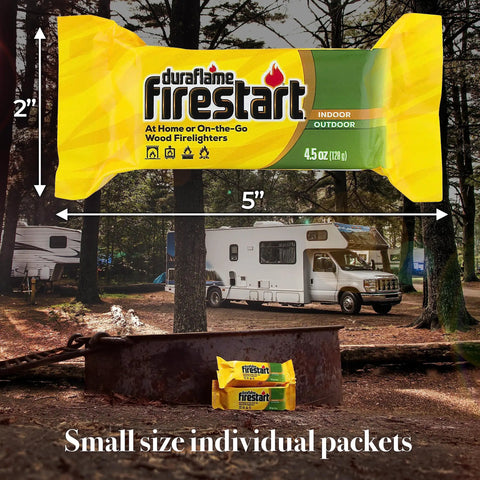 Fast Ignite Fire Starters 24 Pack For Indoor Outdoor Fires packaging in forest setting with RV in background