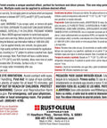 Rust-Oleum paint label with instructions and warnings in English and Spanish, focus on Rust-Oleum Milk Paint Finish details.