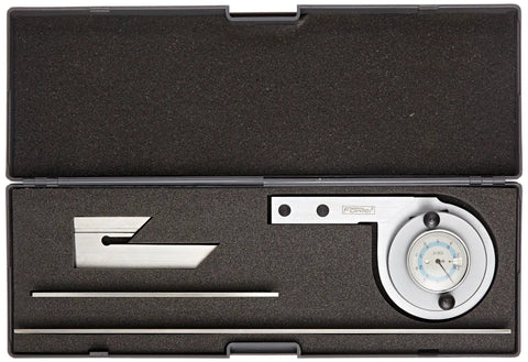 Budget Pro Universal Dial Protractor With 6 And 12 Inch Blades in case, hardened stainless steel, satin chrome finish