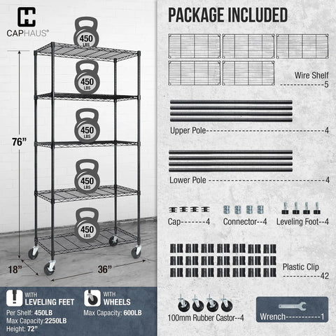 Top Shelf Heavy Duty 5 Tier Wire Shelving Rack With Smooth Rolling Wheels And Quick Adjust Leveling Feet For Tough Kitchen Or Shop Setup Game Changer
