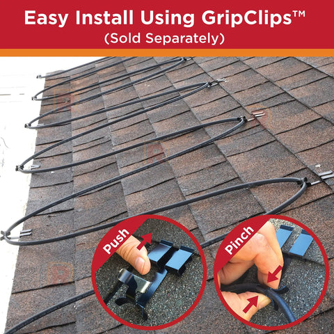 HeatTapePro Intelligent Commercial Grade Self Regulating Heat Cable With GlowCap For Ice Dam And Pipe Freeze Protection installed on roof with GripClips
